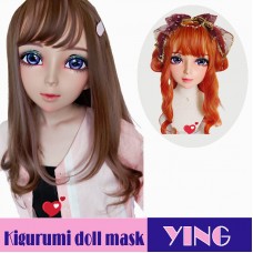 (Ying)Crossdress Sweet Girl Resin Half Head Female Kigurumi Mask With BJD Eyes Cosplay Anime Doll Mask